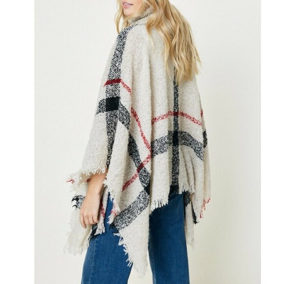 Ivory & black plaid turtleneck poncho NEW - Picture 4 of 5